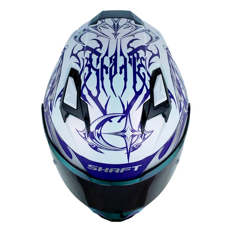 Casco Shaft 556 Taipan Dark Camaleon Blanco Holografico Silver Visor Revo Morado