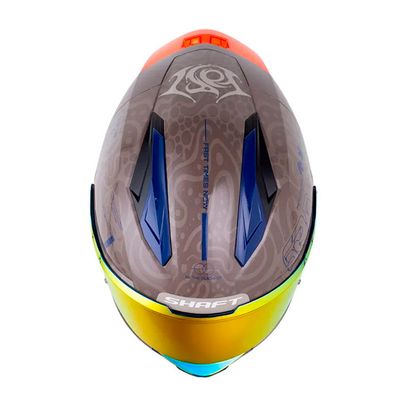 Casco Shaft 596 Sp Bolter Arena Oscuro Azul Visor Revo Rojo