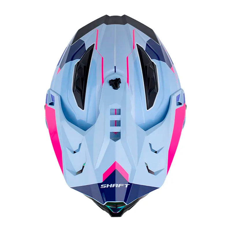 Casco Shaft Mx360 Kosh Azul Claro Fucsia Visor Revo Morado