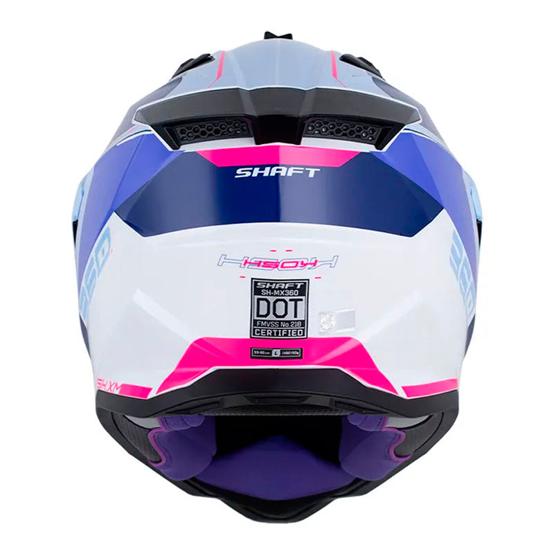 Casco Shaft Mx360 Kosh Azul Claro Fucsia Visor Revo Morado