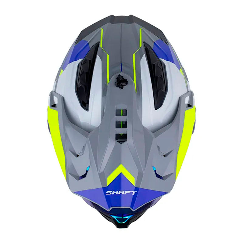 Casco Shaft Mx360 Kosh Gris Amarillo Neon Visor Iridium Azul
