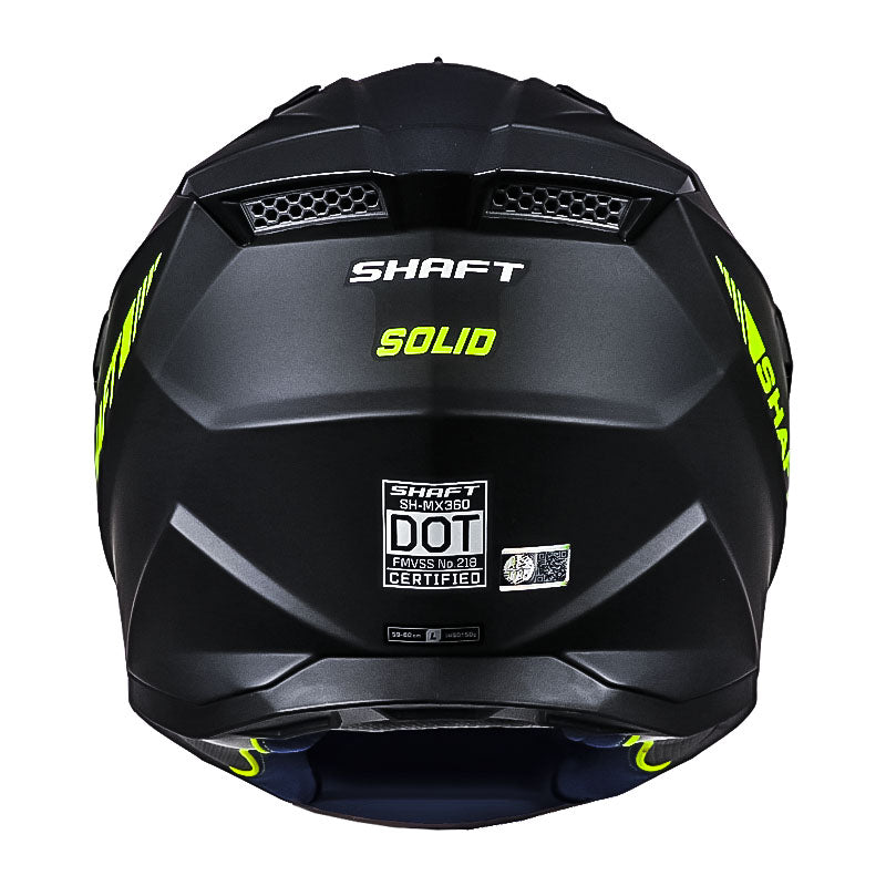 Casco Shaft Mx360 Solid Negro Amarillo Neon Visor Iridium Azul
