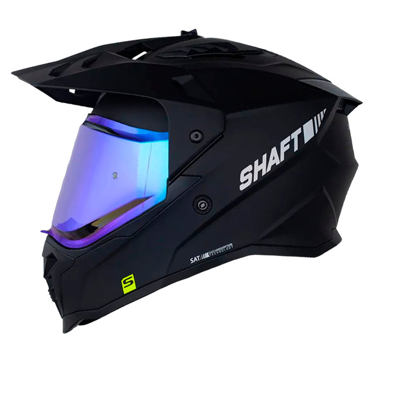 Casco Shaft Mx360 Solid Negro Holografico Silver Visor Iridium Azul