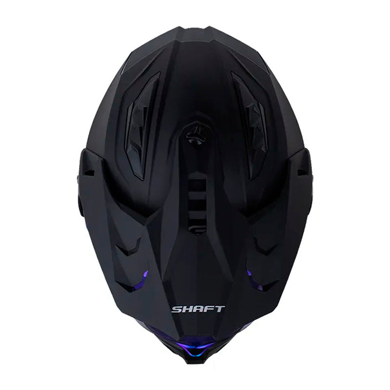 Casco Shaft Mx360 Solid Negro Holografico Silver Visor Iridium Azul