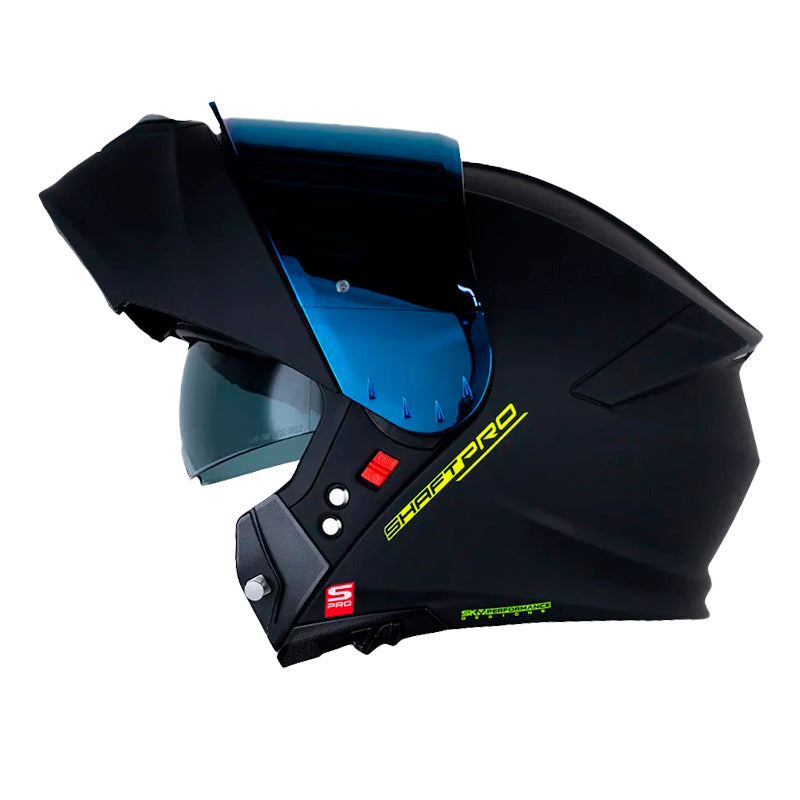 Casco Shaft Pro 4000Dv Evo Solid Negro Amarillo Neon Visor Iridium Azul