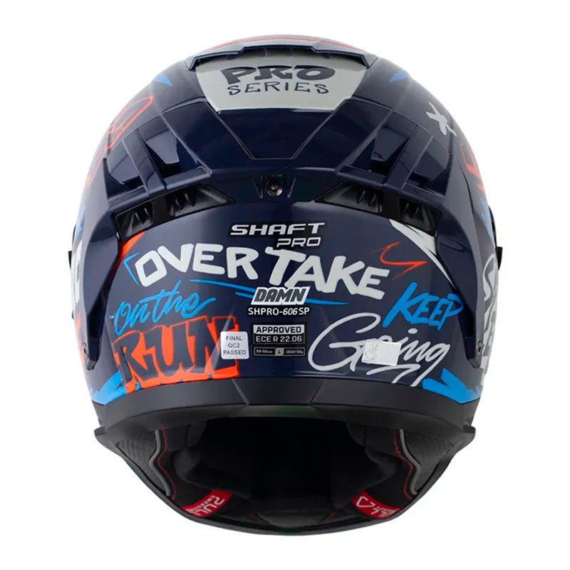 Casco Shaft Pro 606Sp Damn Azul Naranja Neon Visor Revo Rojo