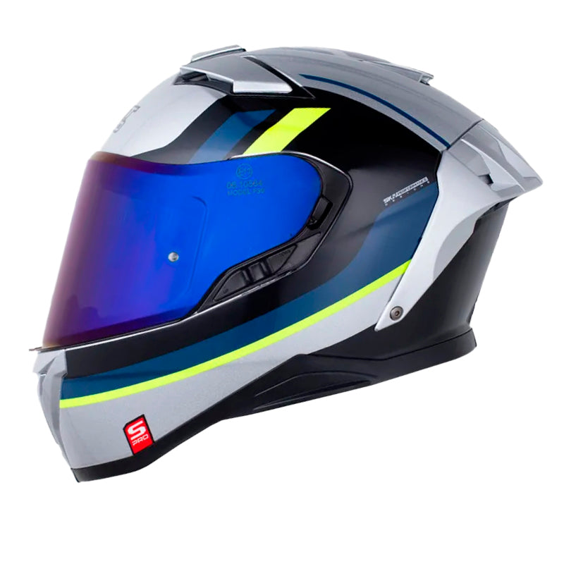 Casco Shaft Pro 606Sp Missing Silver Amarillo Neon Visor Iridium Azul