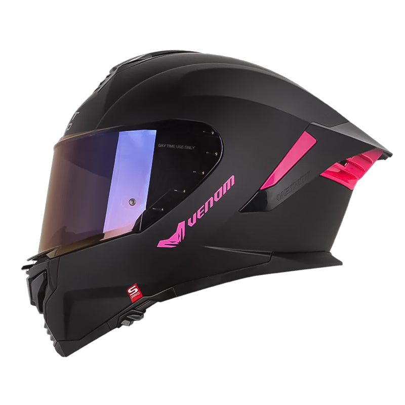 Casco Shaft Pro 609 Venom Solid Negro Fucsia Visor Iridium Morado