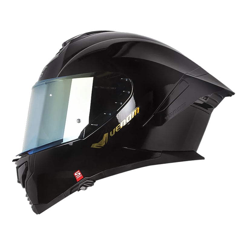 Casco Shaft Pro 609 Venom Solid Negro Holografico Dorado Visor Iridum Dorado
