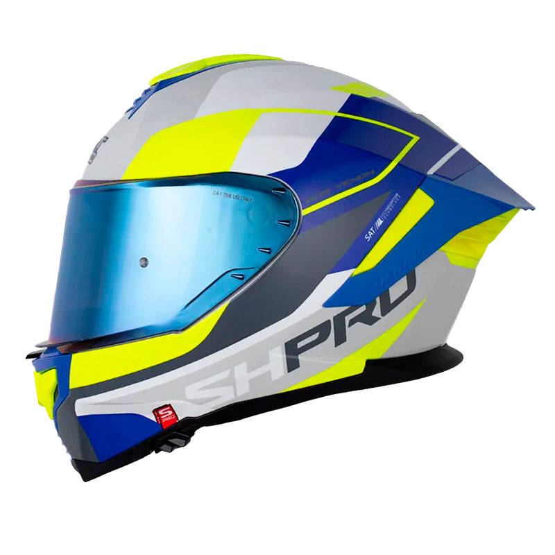 Casco Shaft Pro 609 Venom Sphere Blanco Amarillo Neon Visor Iridium Azul