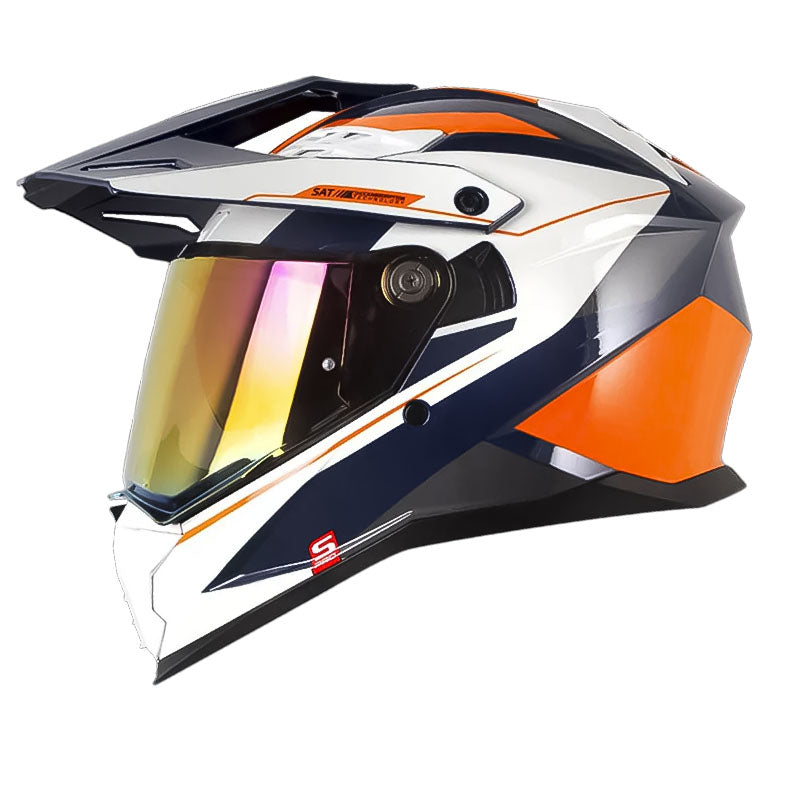 Casco Shaft Pro Mx400Dv Frontier Azul Naranja Visor Iridium Rojo