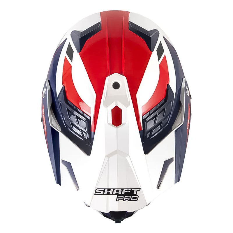 Casco Shaft Pro Mx400Dv Frontier Blanco Rojo Visor Iridium Azul
