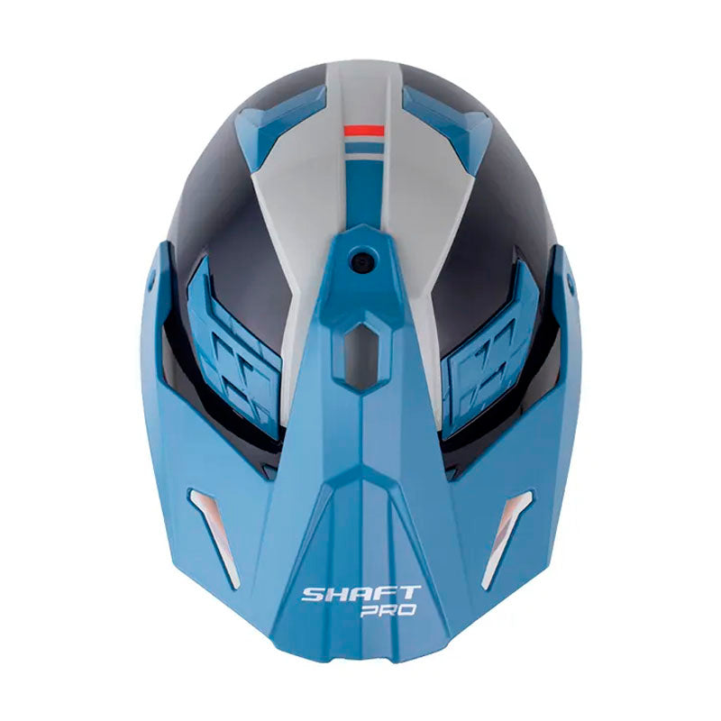 Casco Shaft pro Mx400DV Proton Gris Claro Azul Visor Iridium Naranja