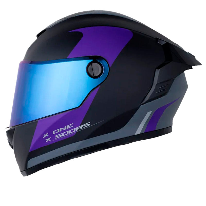 Casco X One X-500 Rs Bladez Negro Morado Visor Iridium Azul
