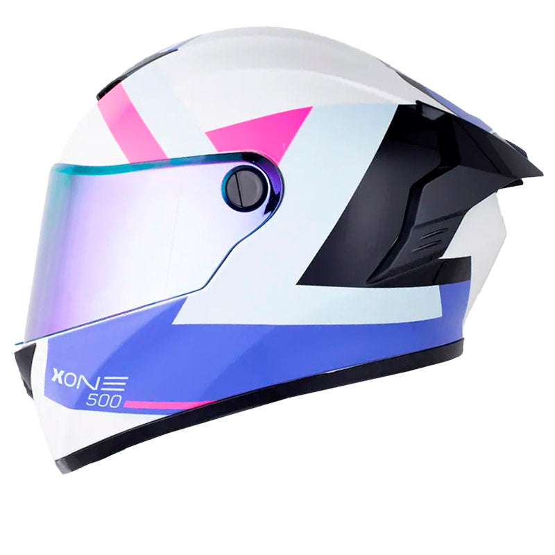 Casco X One X-500 Rs Broken Blanco Azul Visor Iridium Azul