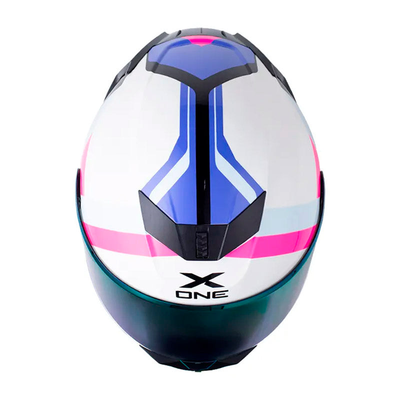 Casco X One X-500 Rs Broken Blanco Azul Visor Iridium Azul