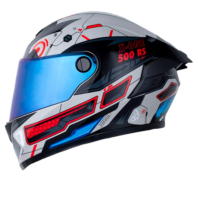 Casco X One X-500 Rs Mako Gris Rojo Visor Iridium Azul