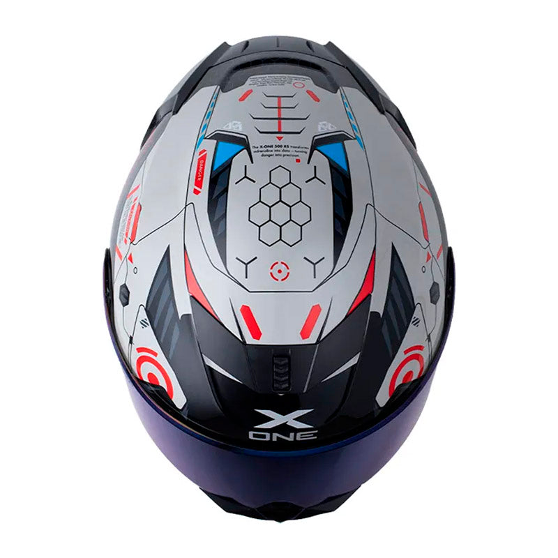 Casco X One X-500 Rs Mako Gris Rojo Visor Iridium Azul