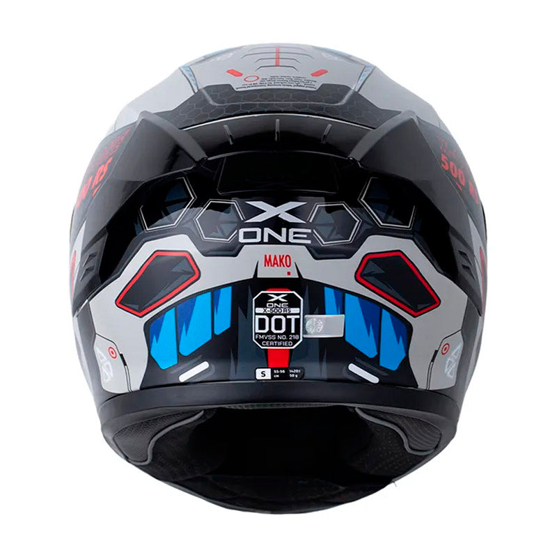 Casco X One X-500 Rs Mako Gris Rojo Visor Iridium Azul