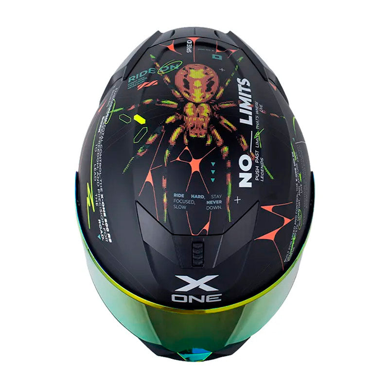 Casco X One X-500 Rs Web Lock+ Negro Amarillo Neon Visor Iridium Dorado