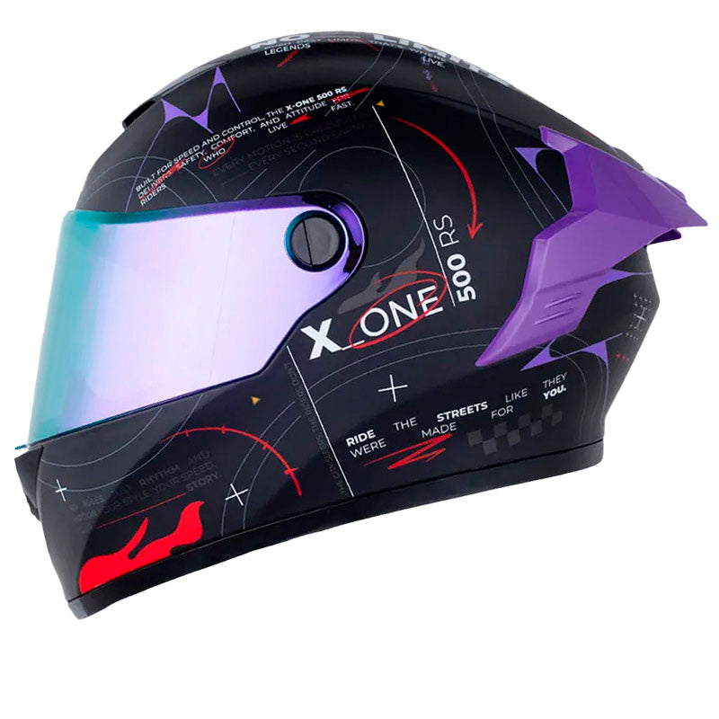 Casco X One X-500 Rs Web Lock+ Negro Rojo Visor Iridium Morado