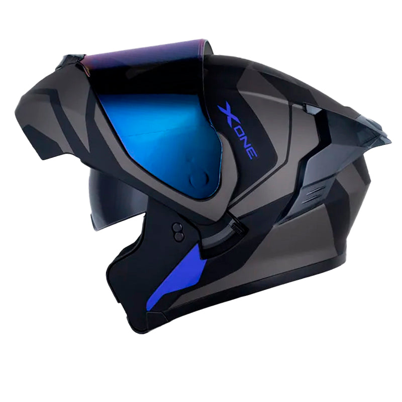 Casco X_One X-3000Rs Aiwe Negro Gris Oscuro Visor Iridium Azul