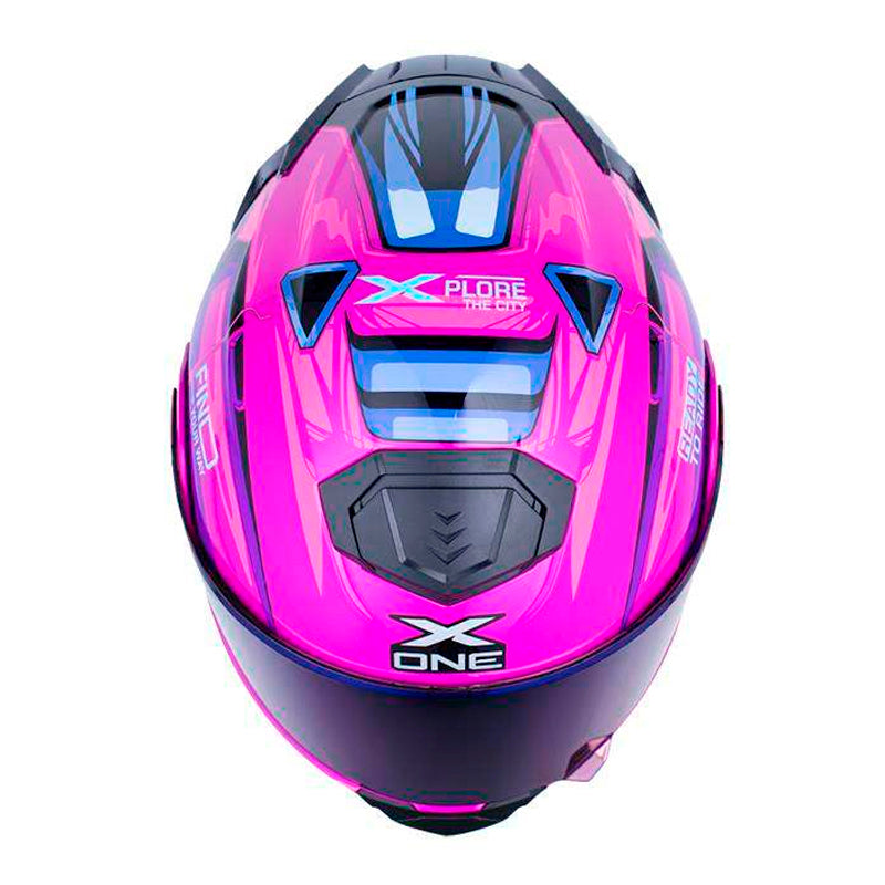 Casco X_One X-3000Rs Engine Fucsia Azul Visor Iridium Azul