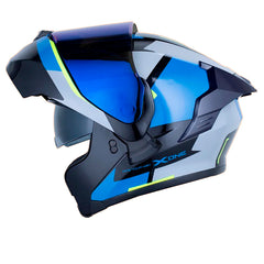 Casco X_One X-3000Rs Enox Azul Amarillo Neon Visor Iridium Azul