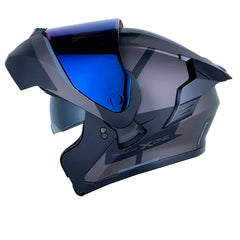 Casco X_One X-3000Rs Enox Negro Gris Visor Iridium Azul