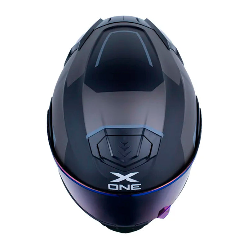 Casco X_One X-3000Rs Enox Negro Gris Visor Iridium Azul