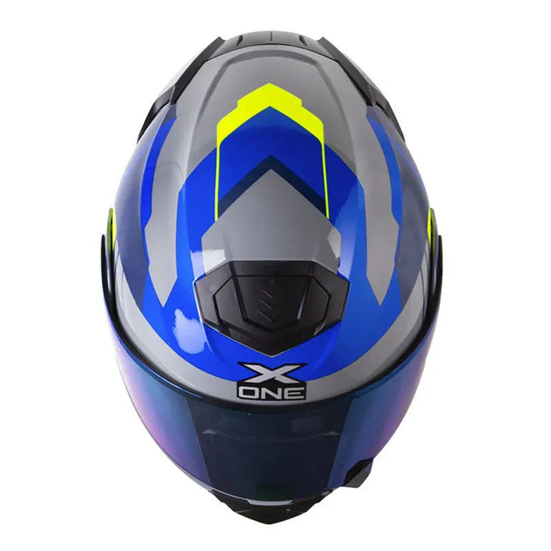 Casco X_One X-3000Rs Mombak Gris Amarillo Visor Iridum Azul