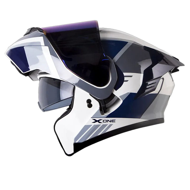 Casco X_One X-3000Rs Mombak Gris Azul Visor Iridum Azul