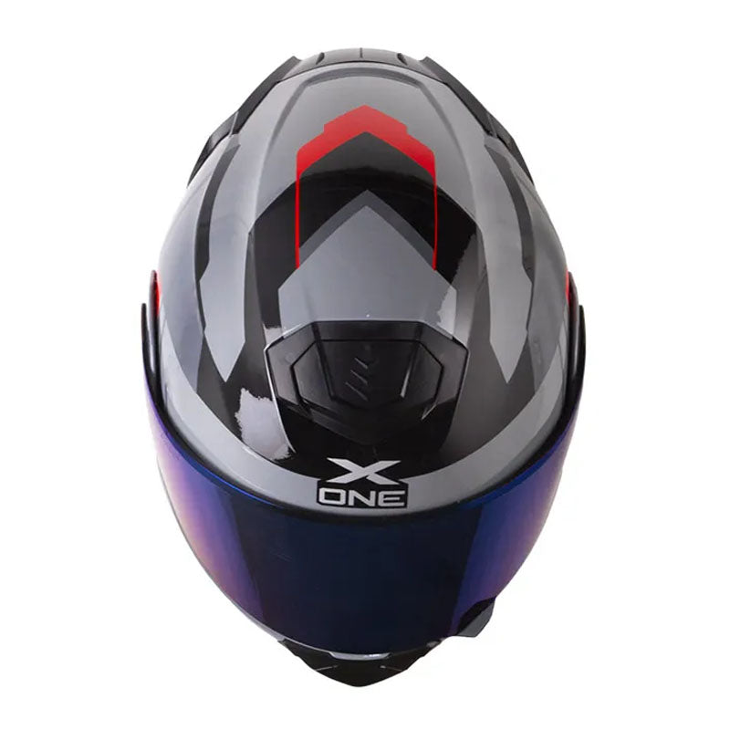 Casco X_One X-3000Rs Mombak Gris Rojo Visor Iridum Azul