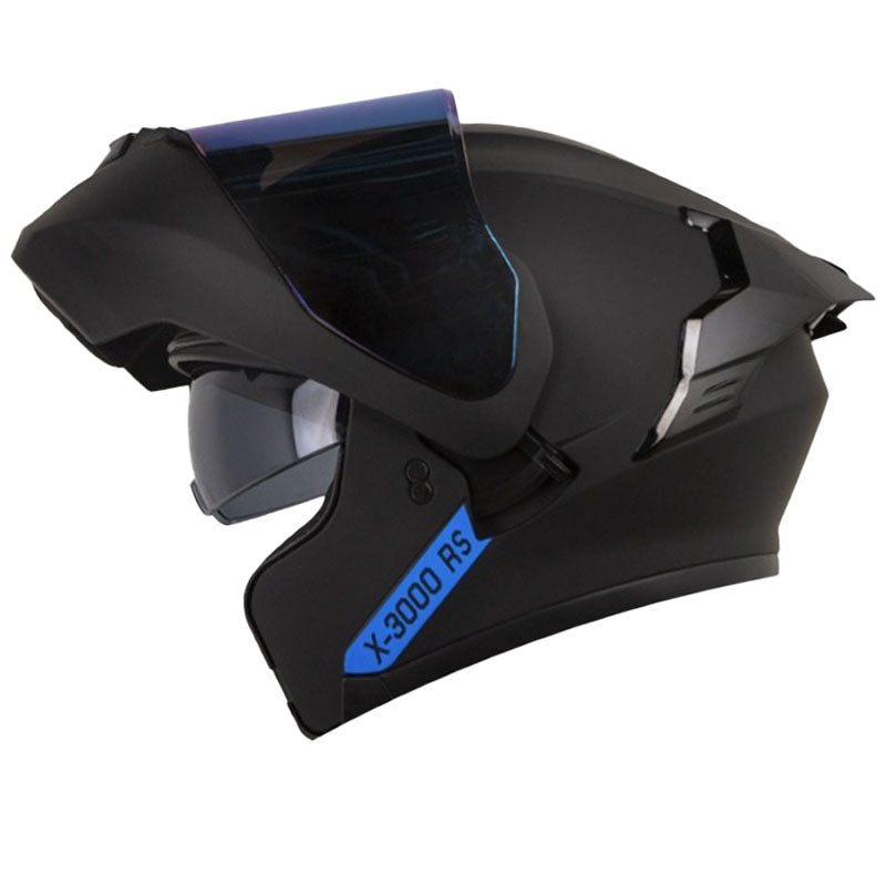 Casco X_One X-3000Rs Solid Negro Azul Visor Iridium Azul