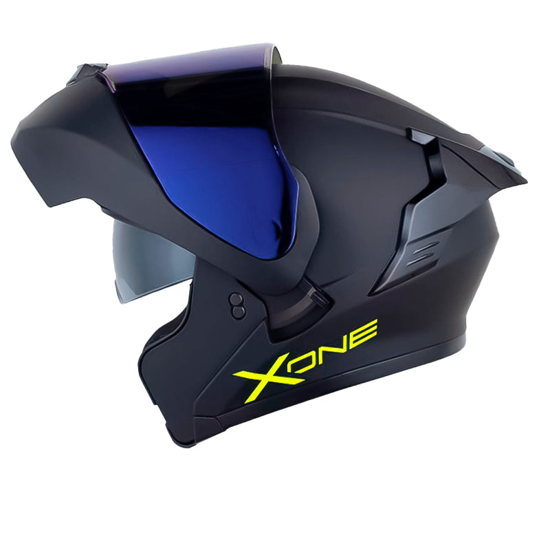 Casco X_One X-3000Rs Solid V2 Negro Amarillo Visor Iridium Azul