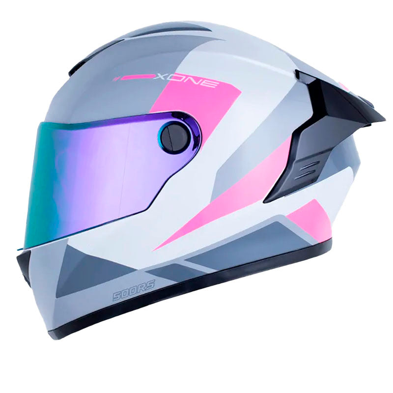Casco X_One X-500 Rs Braps Gris Claro Fucsia Visor Iridium Morado