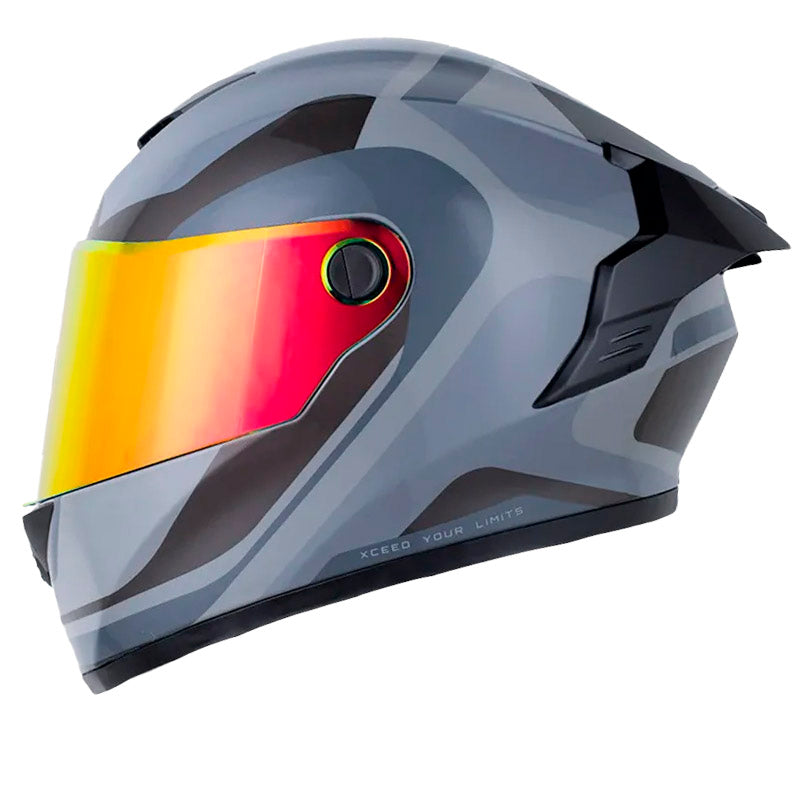 Casco X_One X-500 Rs Ilha Gris Gris Oscuro Visor Iridium Rojo