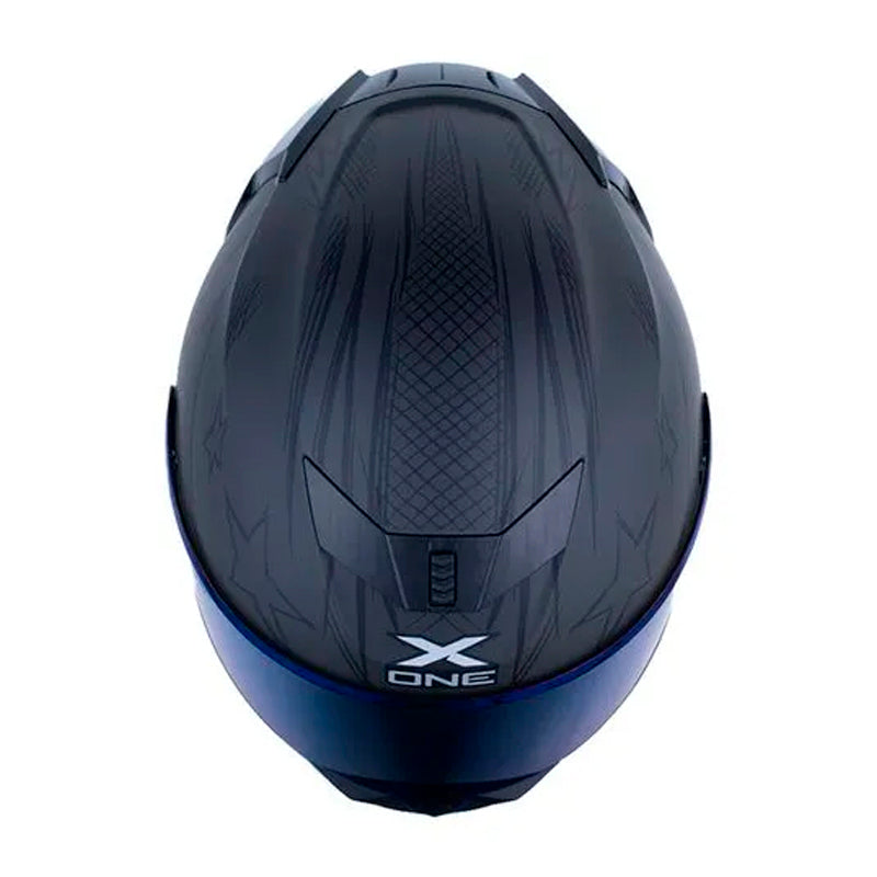 Casco X_One X-500 Rs Scrawl Gris Oscuro Negro Visor Iridium Azul