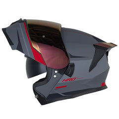 Casco Hro 3460Dv Akbar Gris Oscuro Rojo Visor Iridium Rojo