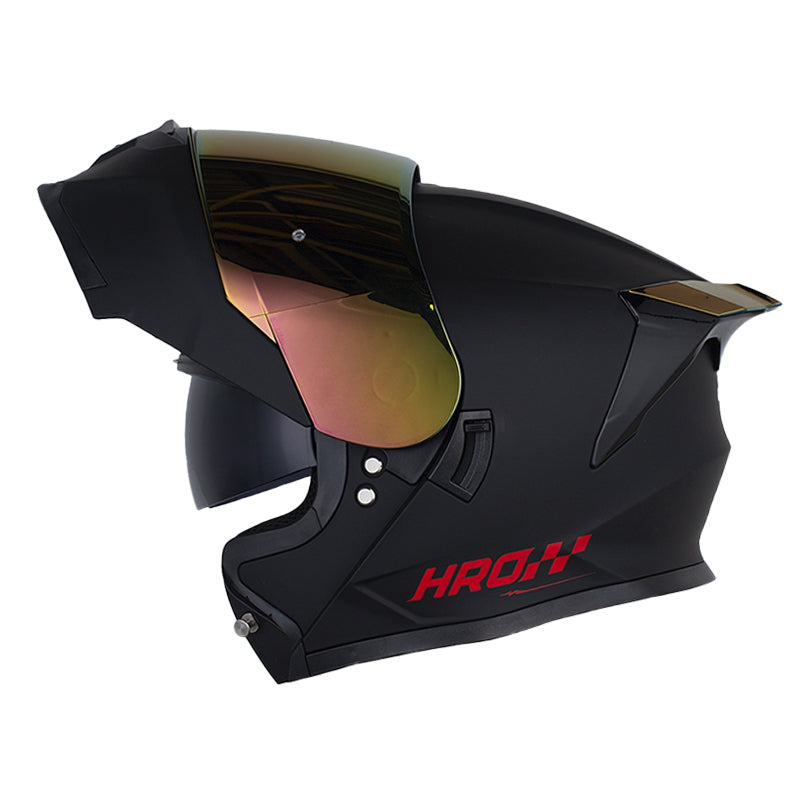 Casco Hro 3460Dv Solid Negro Rojo Visor Iridium Rojo