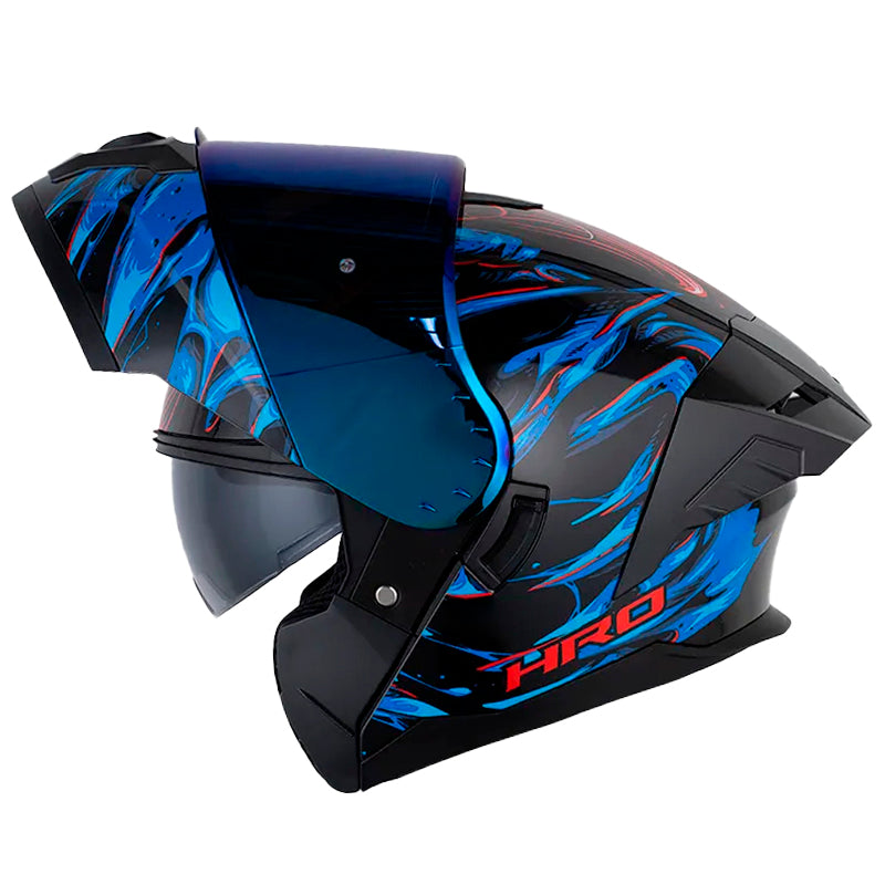 Casco Hro 3480Dv Evo Goblin Negro Rojo Visor Iridium Azul