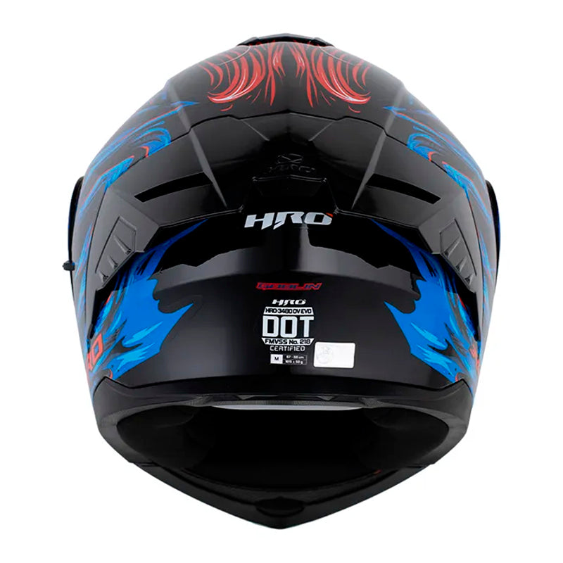 Casco Hro 3480Dv Evo Goblin Negro Rojo Visor Iridium Azul