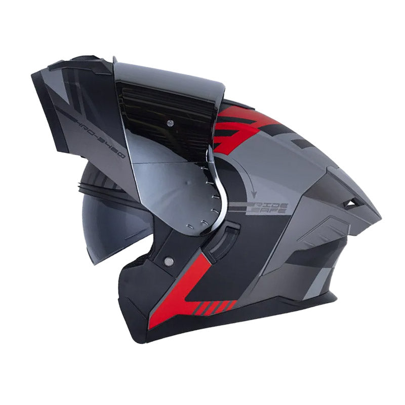 Casco Hro 3480dv Evo Nawara Gris Rojo Visor Iridium Silver