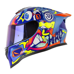 Casco Hro 506Sp Funky Azul Naranja Neón Visor Iridum Azul