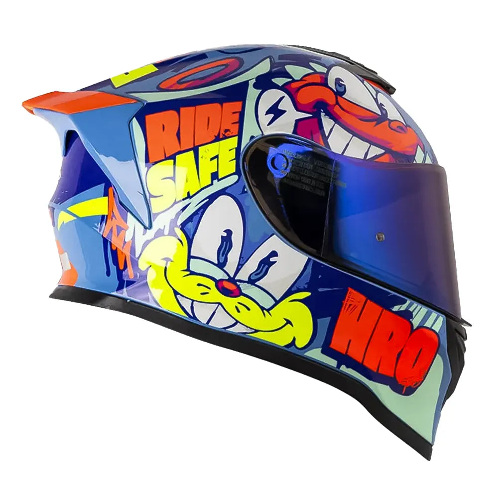Casco Hro 506Sp Funky Azul Naranja Neón Visor Iridum Azul