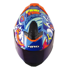 Casco Hro 506Sp Funky Azul Naranja Neón Visor Iridum Azul