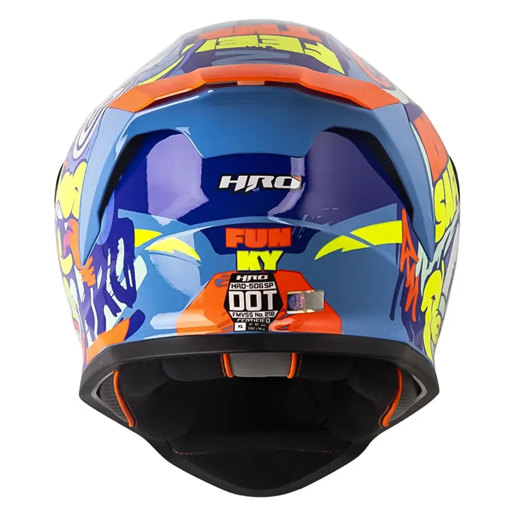 Casco Hro 506Sp Funky Azul Naranja Neón Visor Iridum Azul