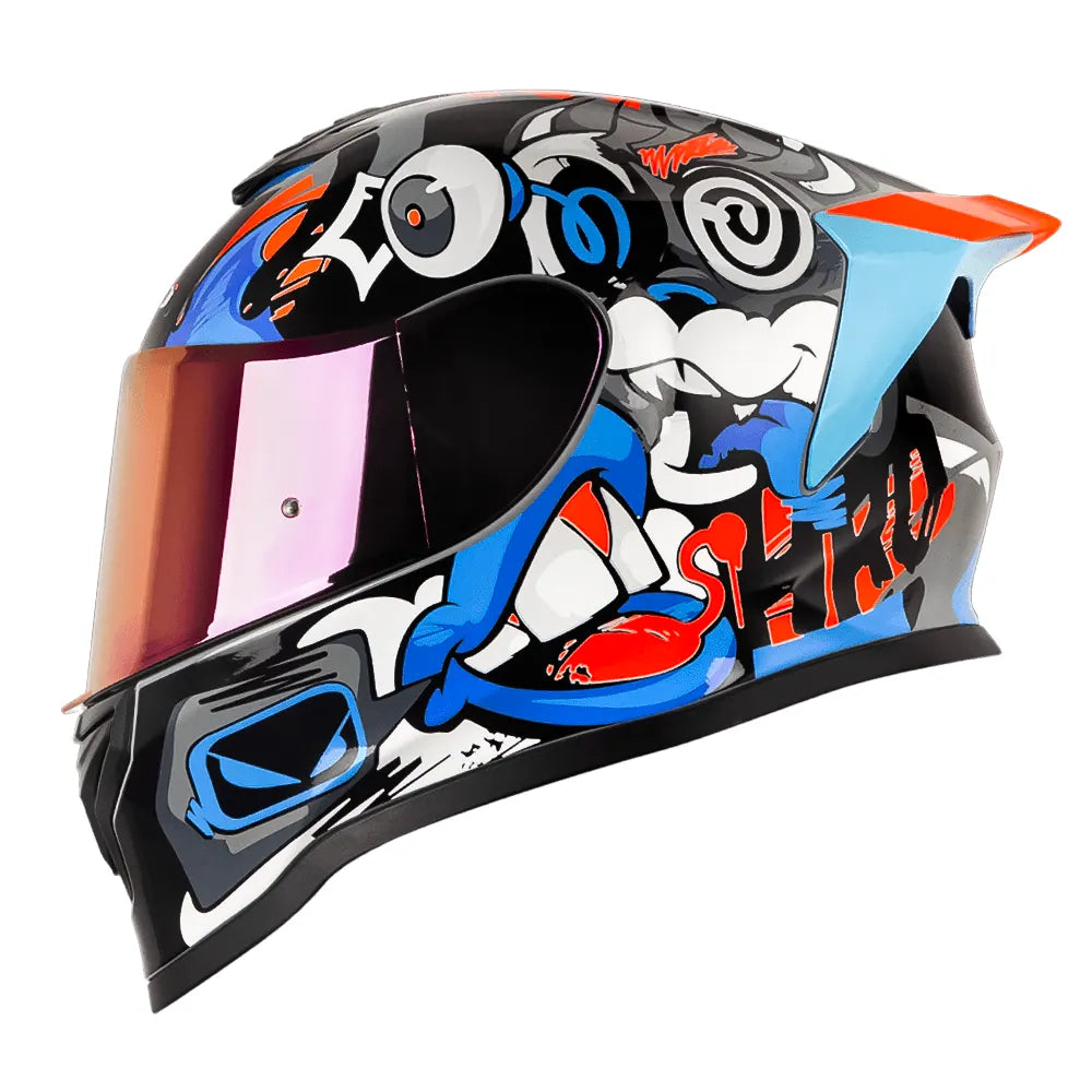 Casco Hro 506Sp Funky Gris Azul Visor Revo Rojo