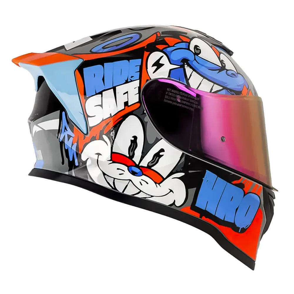 Casco Hro 506Sp Funky Gris Azul Visor Revo Rojo