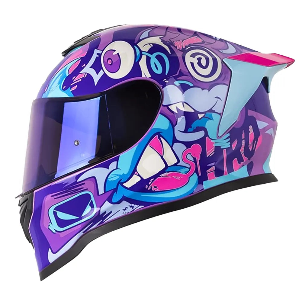 Casco Hro 506Sp Funky Morado Azul Visor Iridium Azul